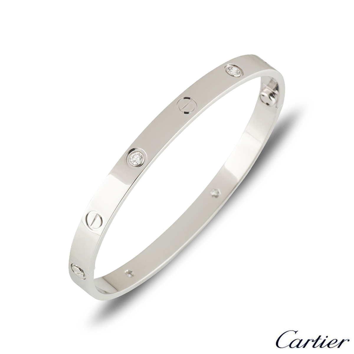 Cartier White Gold Half Diamond Love Bracelet Size 19 B6035819 | Rich ...